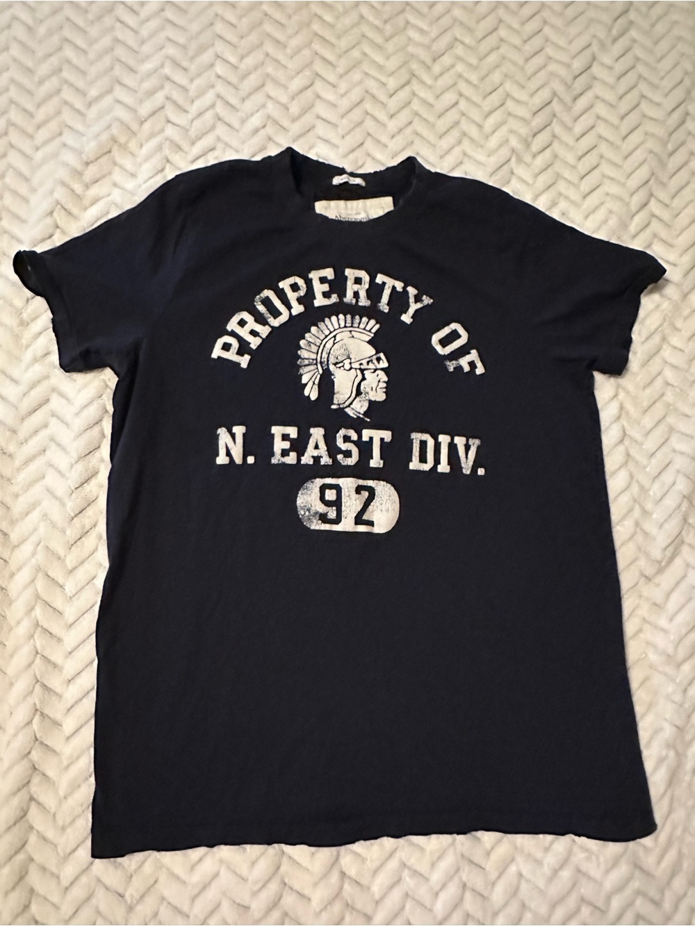 Retro Abercrombie & Fitch Navy Graphic Distressed Crewneck Tee